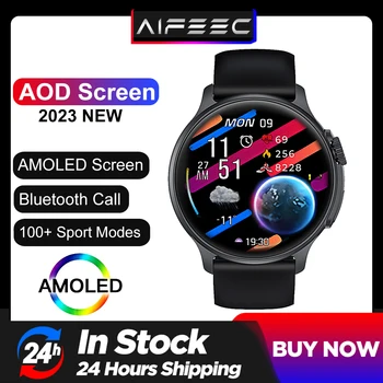 Смарт-часы AMOLED с Постоянно Включенным Дисплеем, Bluetooth-Вызов, Пульсометр, Умные Часы для Мужчин и Женщин, 100 + Спортивных Режимов, Фитнес-Трекер