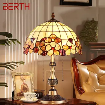 Современная Латунная настольная лампа Tiffany LED в европейском ретро стиле, роскошная настольная лампа Creative Shell для дома, гостиной, спальни