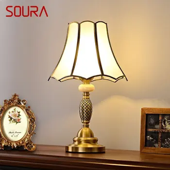 Современная латунная настольная лампа SOURA, светодиодная Европейская Простая Роскошь, Креативные настольные лампы из медного стекла для дома, гостиной, спальни