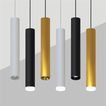 Современные подвесные светильники с длинной трубкой, светильники для кухни, столовой, магазина, Nordic Home Decor, цилиндрическая Черно-белая Золотистая светодиодная подвесная лампа