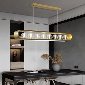 Современные светодиодные подвесные светильники для столовой кухни, золотисто-белая люстра, светильники для украшения гостиной