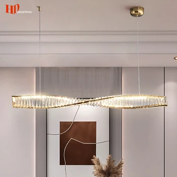 Современный минимализм, подвесной светильник в длинную полоску, светодиодная лампа из нержавеющей стали для столовой, гостиной, кухни, внутреннего освещения Lustre