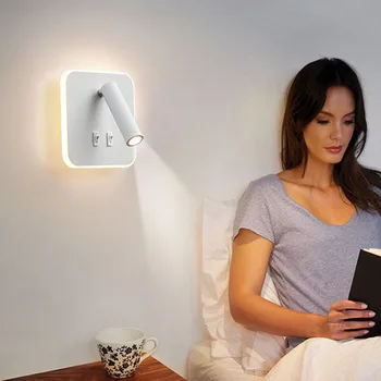 Современный регулируемый прикроватный настенный светильник для чтения с прожектором, настенное бра для спальни в отеле, монтируемое на поверхности, с переключателем включения / выключения
