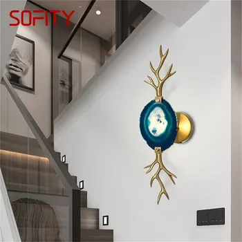 Современный Роскошный настенный светильник из латуни, бра с агатом, светодиодные декоративные необычные светильники для комнаты, коридора