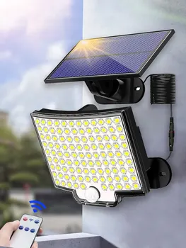 Солнечная лампа 106LED, уличный суперяркий настенный светильник с датчиком движения, дистанционное управление, Водонепроницаемое освещение во дворе гаража