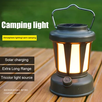 Солнечный фонарь для кемпинга, уличный фонарь для кемпинга, водонепроницаемый USB Перезаряжаемый фонарь для палатки для пеших прогулок, скалолазания, портативный фонарик