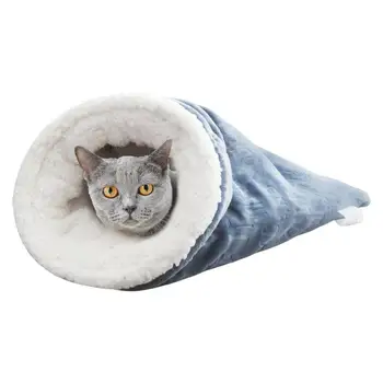 Спальный мешок для кошек Мягкое укрытие, Саморазогревающийся кошачий мешок, моющийся плюшевый спальный мешок для кошек, теплая зимняя кровать с пещерным дизайном для
