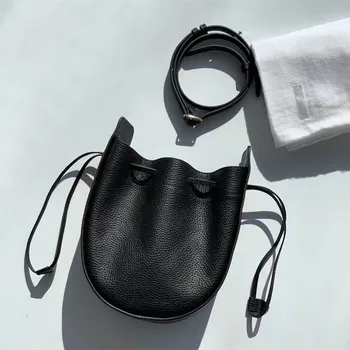 Сумка-мессенджер на одно плечо The ROw, женская вместительная сумка-мешок на шнурке, модные универсальные нишевые импортные кожаные сумки