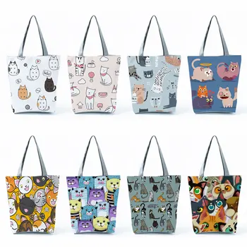 Сумки для покупок с принтом аниме-кота большой емкости, дорожная пляжная сумка 2023, новая мода, Эко-женская сумка многоразового использования, повседневная сумка через плечо