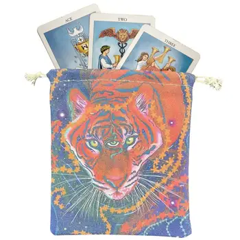Сумки для рун Таро Прочная сумка для рун Таро, мешочек на шнурке с рисунком трехглазого тигра, карман на шнурке для карты Таро