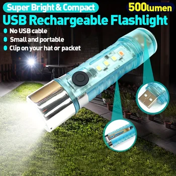 Супер яркий фонарик с боковой подсветкой COB - 1000LM USB Перезаряжаемый светодиодный фонарик-брелок для ключей, магнитный рабочий фонарь