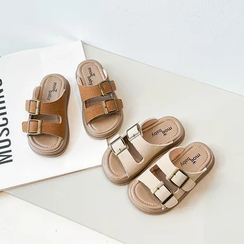 Тапочки для девочек 2023 Летняя новая пляжная обувь в стиле ретро на мягкой подошве Модная верхняя одежда