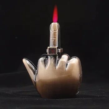 Творческая личность Вертикальная Зажигалка для среднего пальца Ветрозащитная Металлическая Бутановая надувная зажигалка с прямым пламенем с музыкальным гаджетом