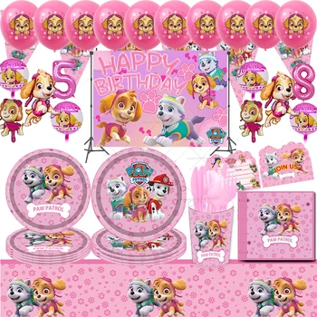 Тематический набор для вечеринок Paw Patrol Skye Pink, украшение для девочек с Днем Рождения, Одноразовая посуда, Баннер, Фон, Воздушный шар для торта, Топпер для торта