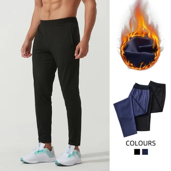 Теплые брюки Мужские спортивные брюки с большим карманом для бодибилдинга, эластичные плюшевые брюки для бега