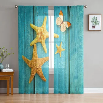 Тюлевые шторы с древесным зерном в виде морской звезды Бабочки для гостиной Спальни Украшения кухни Шифоновые занавески из прозрачной вуали на окна