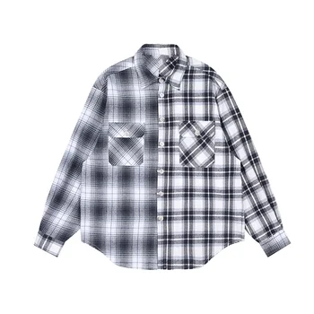 уличная клетчатая рубашка в стиле пэчворк для мужчин, весенняя женская рубашка в повседневном стиле, рубашки ropa clothing для мужчин