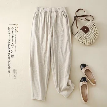 Утолщенные вельветовые брюки Harun, весенне-осенняя новая корейская версия модных повседневных брюк nine-minute с высокой талией