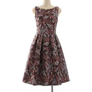 ФИБИ ХЗ Летняя женская юбка Миди из жаккарда в китайском стиле, винтажное платье с пышной цветочной вышивкой, с круглым вырезом, без рукавов, с поясом
