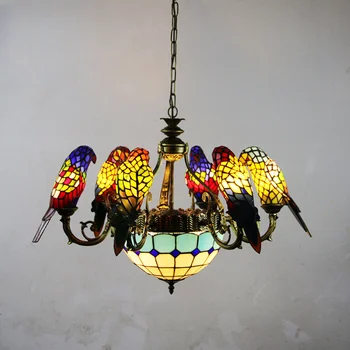 Художественная светодиодная Люстра Подвесной светильник FAIRY Tiffany Parrot Винтажный Креативный декор из цветного стекла для дома, гостиной, спальни, отеля