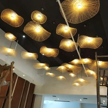 Художественная светодиодная люстра, подвесной светильник, декор комнаты, современный бамбук ручной работы, Японское дерево и бамбуковая кухня, кофейня