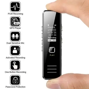 Цифровой диктофон MP3-плеер, мини-диктофон с поддержкой 32 ГБ TF-карты, Профессиональный Диктофон, 20-часовая запись.