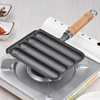Чугунная домашняя кастрюля для колбасы на гриле, квадратное приспособление для приготовления колбасы легкой очистки с термостойкой ручкой, форма для колбасы