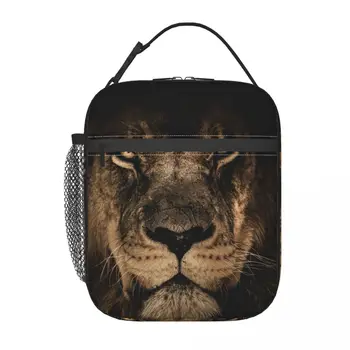 Школьная сумка для ланча с мордой африканского льва Оксфордская сумка для ланча для офиса, путешествий, кемпинга, термоохладитель, ланч-бокс