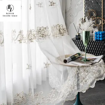 Шторы в европейском стиле для гостиной, столовой, спальни, Роскошная вышивка на заказ, жемчужно-белый тюль, современные французские шторы на окна