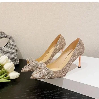 DEONTE/ Высокие каблуки; 2023; Женские Элегантные свадебные туфли; платье невесты; пикантные туфли-бабочки на шпильках с острым носком; Роскошные дизайнерские