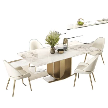 Дизайнер 2022 Новый Обеденный стол из яркого сланца С Золотыми Ножками, Металлический Роскошный Современный Минималистичный ресторан, Домашний Прямоугольный стол Mable