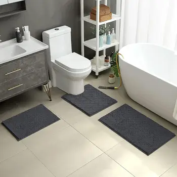 Комплект ковриков для ванной комнаты из 3 предметов с U-образным ковриком для унитаза, мягкий нескользящий коврик для ванной, суперпоглощающий коврик из синели для ванной, душа